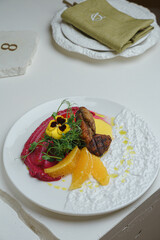 Fine dining composition of red beet salad