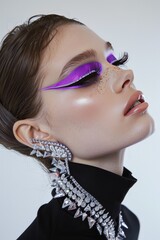 closeup portrait photo beautiful woman makeup fashion