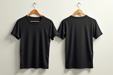 Hanging black tee shirts showcase apparel