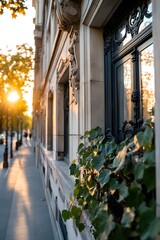 Fototapeta premium Parisian Building Facade at Sunset, Ornate Architecture for Travel Blog