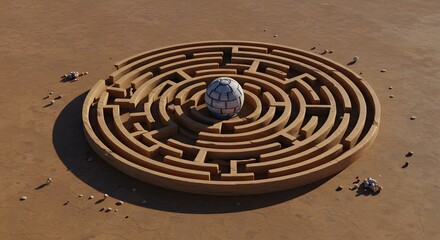 Navigating the Maze Stone Sphere at Center