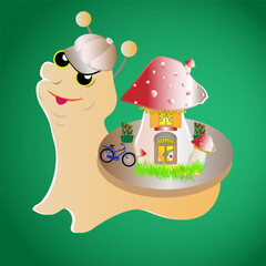 Funny snail $ mushroom - house. Vector graphics.