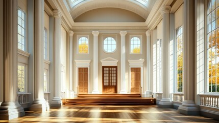 Fototapeta premium Grand Hallway Sunlit Elegance: Architectural Marvel in Autumn