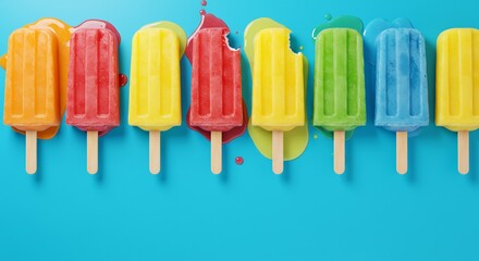 Colorful popsicles on light blue background