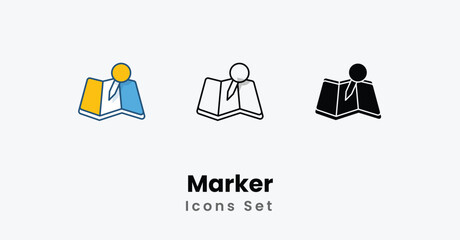 Marker Icons thin line and glyph vector icon stock illustration
