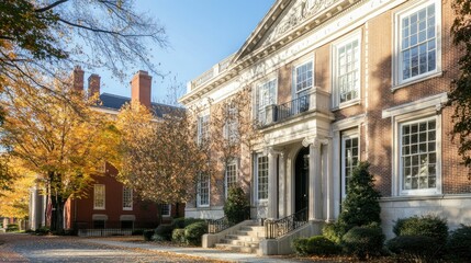 Fototapeta premium Historic Brick Building on a Sunny Autumn Day