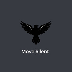Elegant Black Bird Logo Design Silent Flight Raven Wings Spread Silhouette Minimalist Vector Graphic Illustration Dark Background Corporate Branding Identity Symbol Powerful Bird Image Professional   