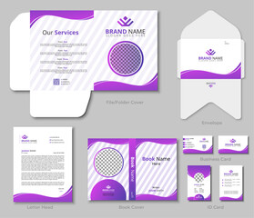 Business Stationery Template Set with Purple Cool Accents