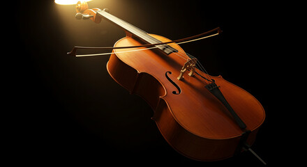 Fototapeta premium Cello on black background with golden light