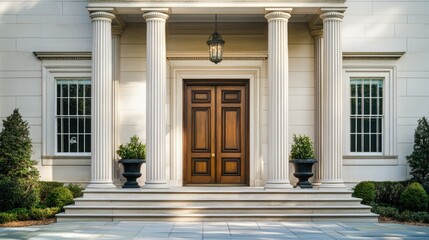 Fototapeta premium Grand Entrance: Majestic Neoclassical Home Exterior
