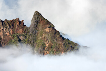 view of the mountains and rocks near Arieiro peak - the highest point of Madeira island, Portugal