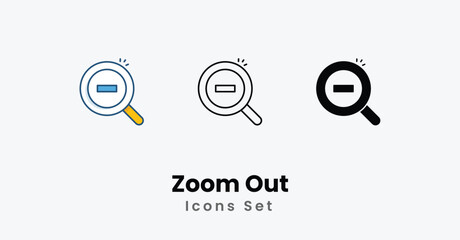 Zoom Out Icons thin line and glyph vector icon stock illustration