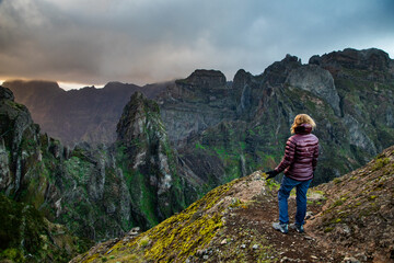 Fototapeta premium view of the mountains and rocks near Arieiro peak - the highest point of Madeira island, Portugal
