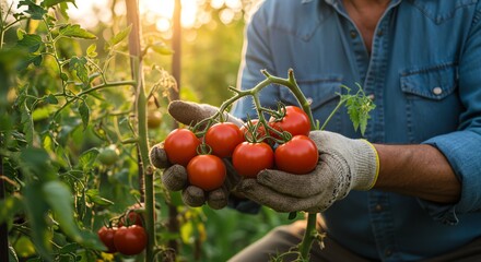 Gardener holding fresh tomatoes