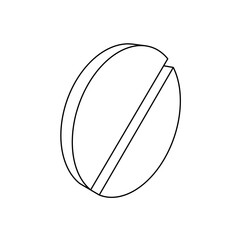 The outline of a large pill symbol is made with black lines. 3D view of the object in perspective. Vector illustration on white background