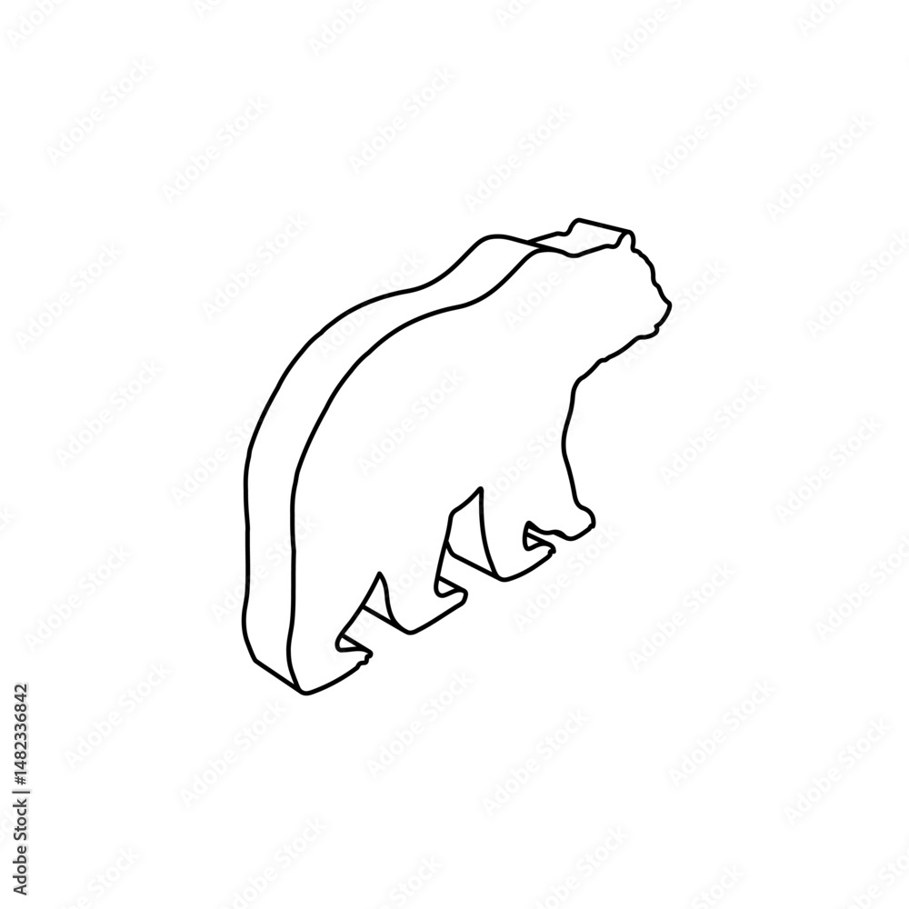 Poster the outline of a large bear icon is made with black lines. 3d view of the object in perspective. vec