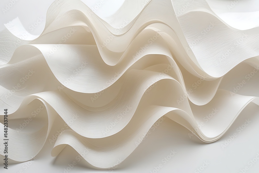 Poster abstract composition of curving ivory paper layers in a soft and elegant wave formation