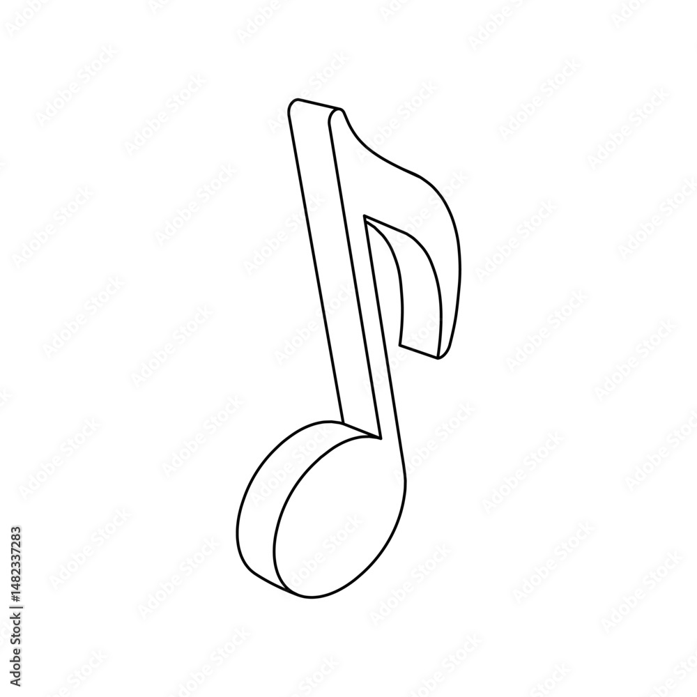 Poster the outline of a large musical note symbol is made with black lines. 3d view of the object in perspe