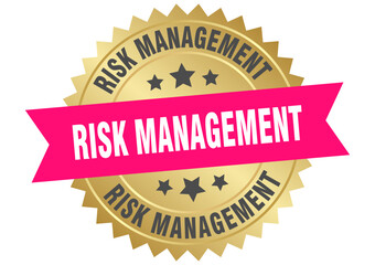 risk management. risk management round pink and gold label isolated on transparent background