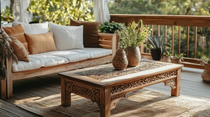 A bamboo and wood hybrid dining table, blending sustainable materials beautifully