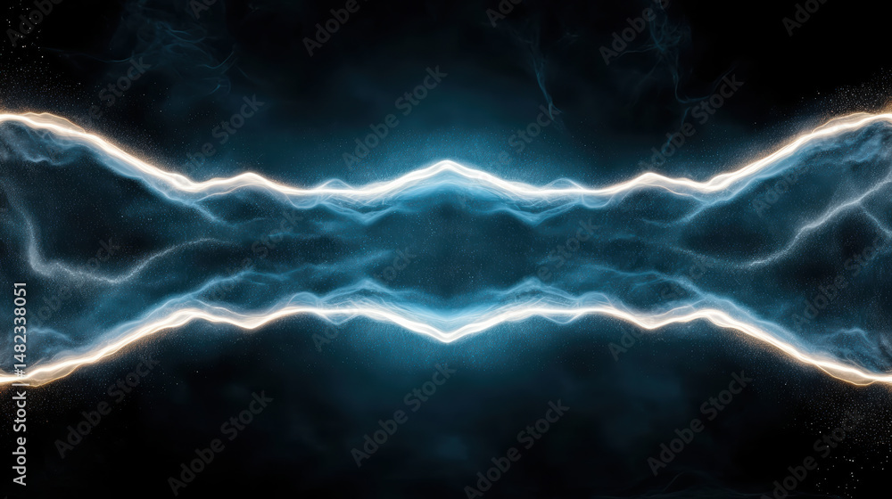 Poster flow of sound waves in dark blue space with glowing edges creates mesmerizing effect