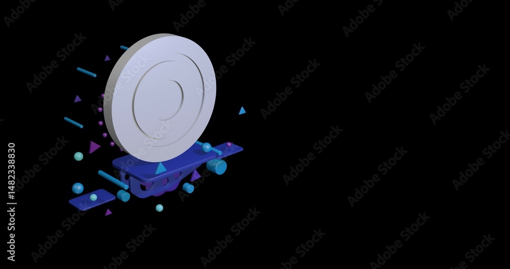 Poster white checker game symbol on a pedestal of abstract geometric shapes floating in the air. abstract c