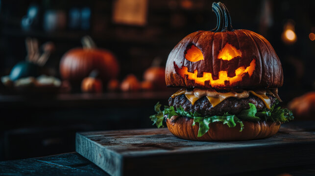 Halloween burger looks yummy and spooky, ready to eat for holiday