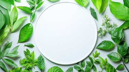Green Leafy Frame: A vibrant frame of fresh green leaves and foliage encircles a central circular space, providing a natural and organic aesthetic for showcasing content. 