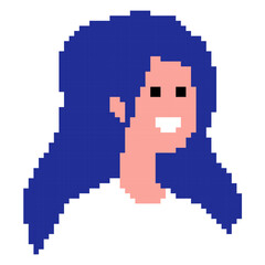 Fototapeta premium Colorful pixel art of a character with vibrant blue hair