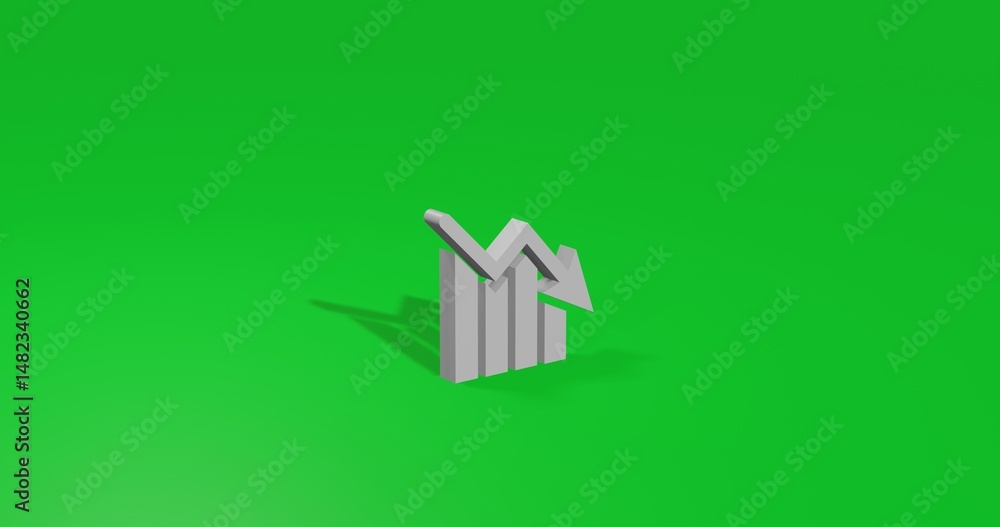 Aufkleber isolated realistic white chart down symbol front view with shadow. 3d illustration on green chroma k