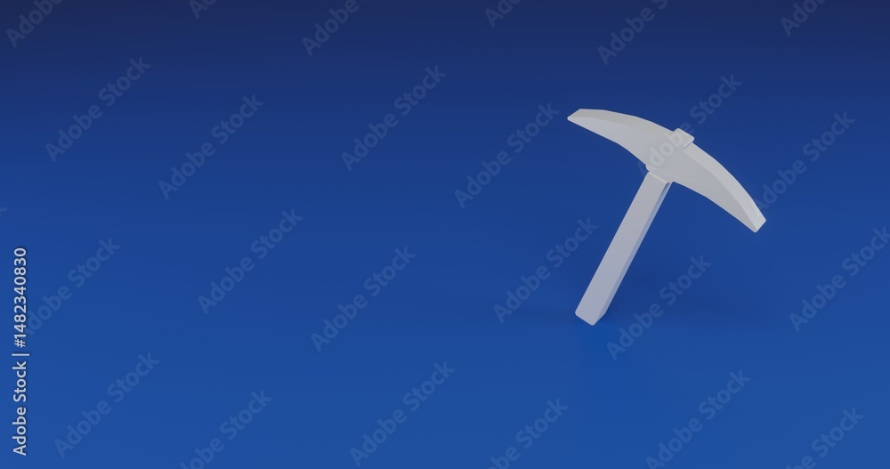Poster isolated realistic white pickaxe symbol with shadow. located on the right side of the scene. 3d illu