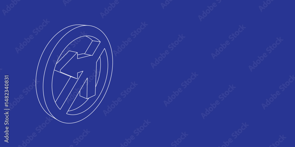 Poster the outline of a large no left turn sign made of white lines on the left. 3d view of the object in p
