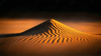 Lone Sand Dune at Sunset Monochrome Beige Texture and Distant Flat Horizon
