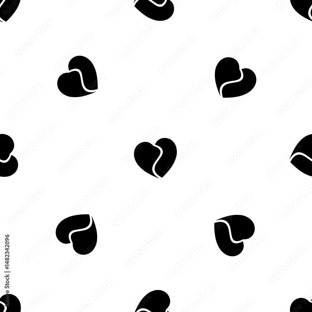 Poster seamless pattern of repeated black two halves of a heart symbols. elements are evenly spaced and som