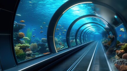 Fototapeta premium Underwater Tunnel View of Vibrant Coral Reef and Colorful Fish