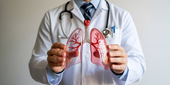 Medical professional showcasing anatomical lung model demonstrating respiratory system health and pulmonary function