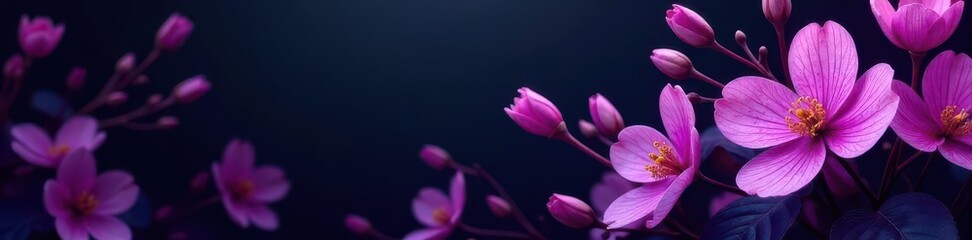 Obraz premium Elegant purple blooms on black, striking floral wallpaper , botanical, background, vintage wallpaper