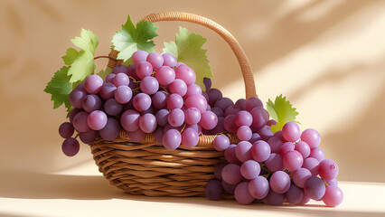 A basket full of fresh, ripe red grapes, a healthy and sweet fruit, sits isolated and ready for dessert