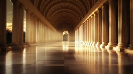 Fototapeta premium Majestic Architectural Interior with Columns and Soft Light Effects