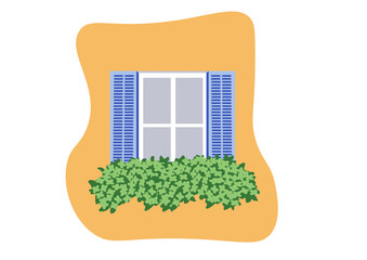 Window with Blue Shutters flat vector illustration