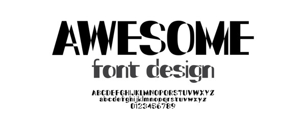 Obraz premium Creative display font with abstract sliced shapes. High contrast typeface suitable for posters, headlines, and modern graphics.