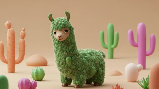 3D cactus-themed 'LLAMA' with Andean flair &mdash; calm and cool.
