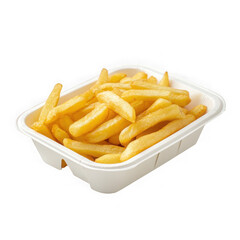 French fries in container isolated on transparent background