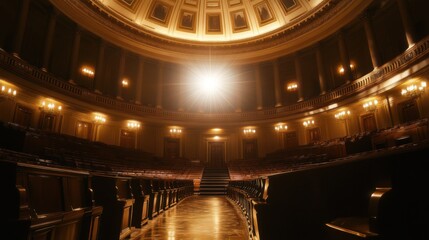 Obraz premium Elegant Interior of Grand Legislative Chamber with Dramatic Lighting
