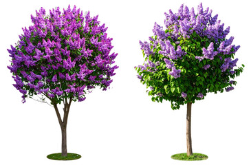 Obraz premium Two lilac trees with purple flowers on a transparent background