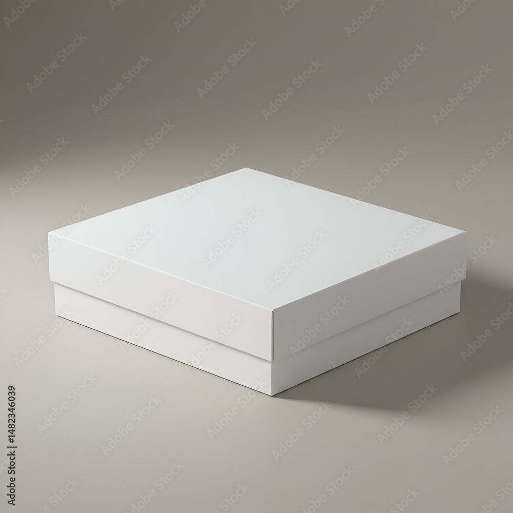 Poster empty white square box resting on a neutral background. blank packaging in a studio setting. product