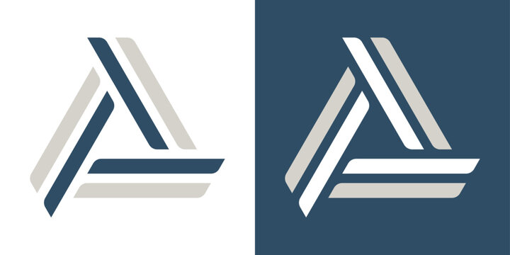 Abstract A triangle logo formed by three incoming double lines. Dynamic and geometric tech symbol for modern brand identity.