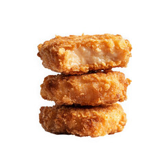 Stack of chicken nuggets, one bitten isolated on transparent background