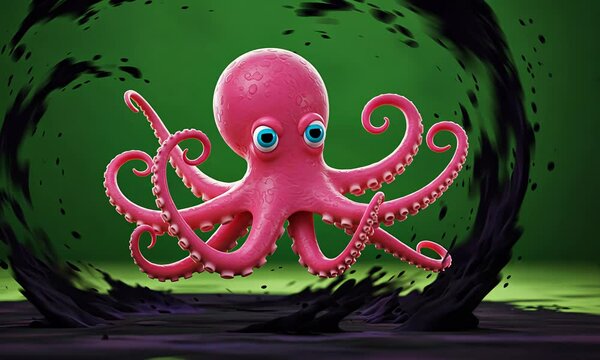 Pink cartoon octopus on green
