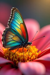 Fototapeta premium Butterfly resting on a bright flower – macro nature photography